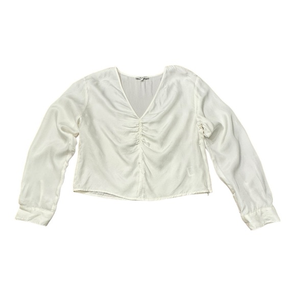 Madewell Brushed Ruched Front Ivory V-neck Long Sleeve Blouse Women’s Size 8 - Picture 4 of 14
